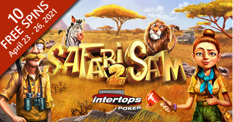 Intertops Poker featuring extra spins on Betsoft’s online slot Safari Sam 2